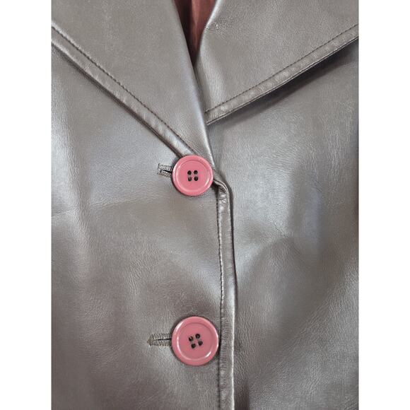 Vintage 90s Brown Faux Leather Jacket, Women's Medium - Picture 5 of 12